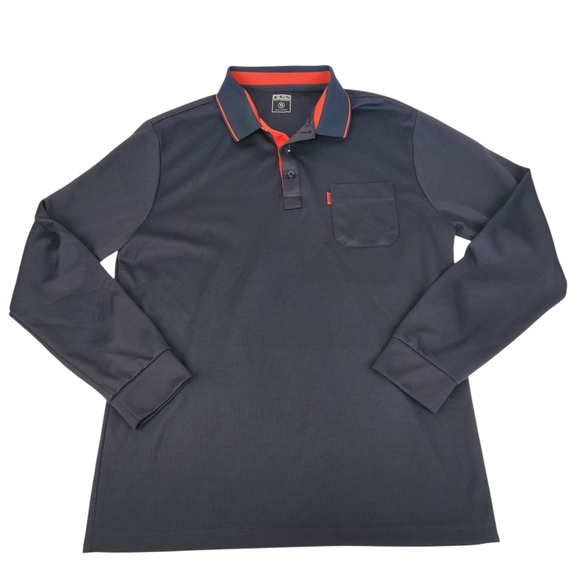 Men's FGS Long Sleeve Navy Polo Golf Shirt with Orange Accents XL - Picture 2 of 13